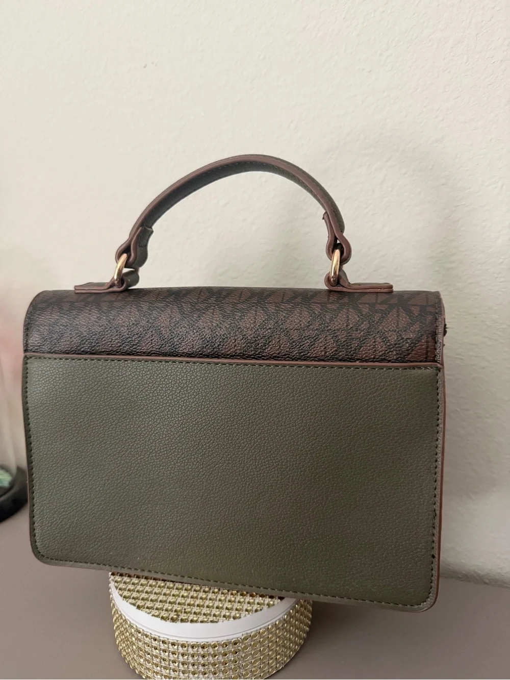 Anne Klein Olive Green & Brown Signature Top-Handle Satchel